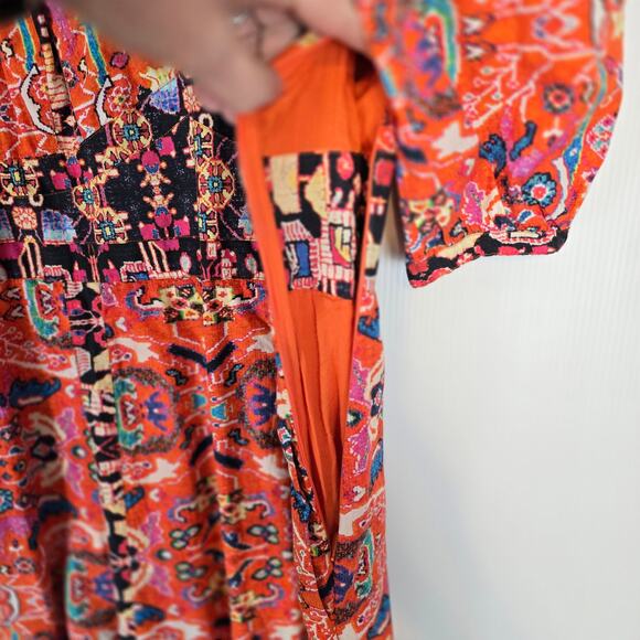 Anthropologie Floral Maxi Dress Boho Double Slit Front V Neck Multi Color Size 6 - Picture 7 of 12